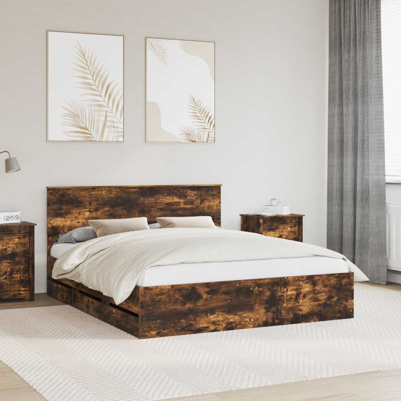 vidaXL Bettrahmen mit Schubladen Weiß 200 x 200 cm Ingenieurs Holz