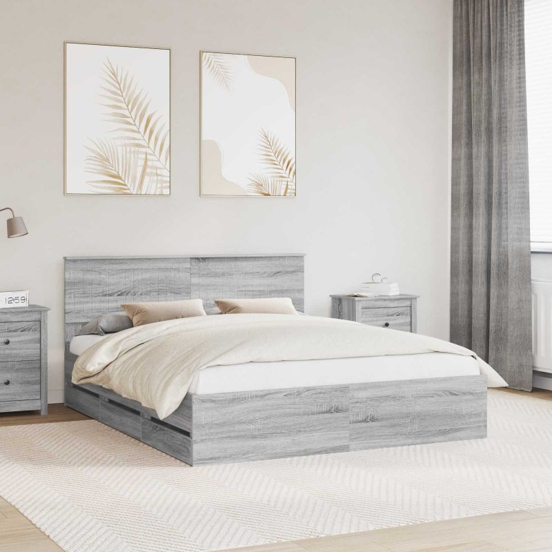 vidaXL Bettrahmen mit Schubladen Weiß 200 x 200 cm Ingenieurs Holz