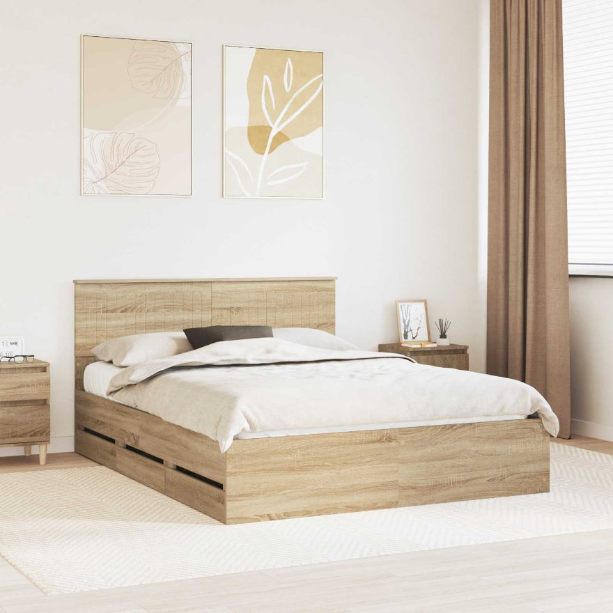 vidaXL Bettrahmen mit Schubladen Weiß 200 x 200 cm Ingenieurs Holz