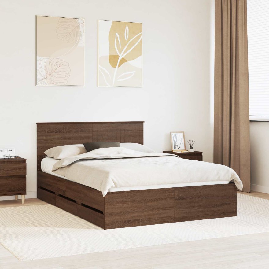 vidaXL Bettrahmen mit Schubladen Weiß 200 x 200 cm Ingenieurs Holz