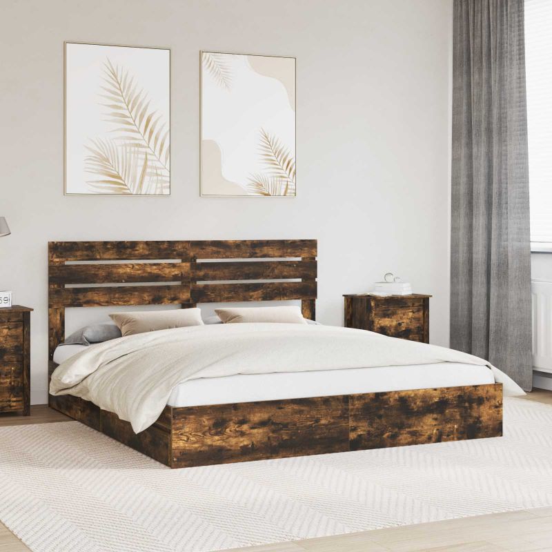 vidaXL Aufbewahrungsbett mit Kopfteil Weiß 200 x 200 cm Holzwerkstoff