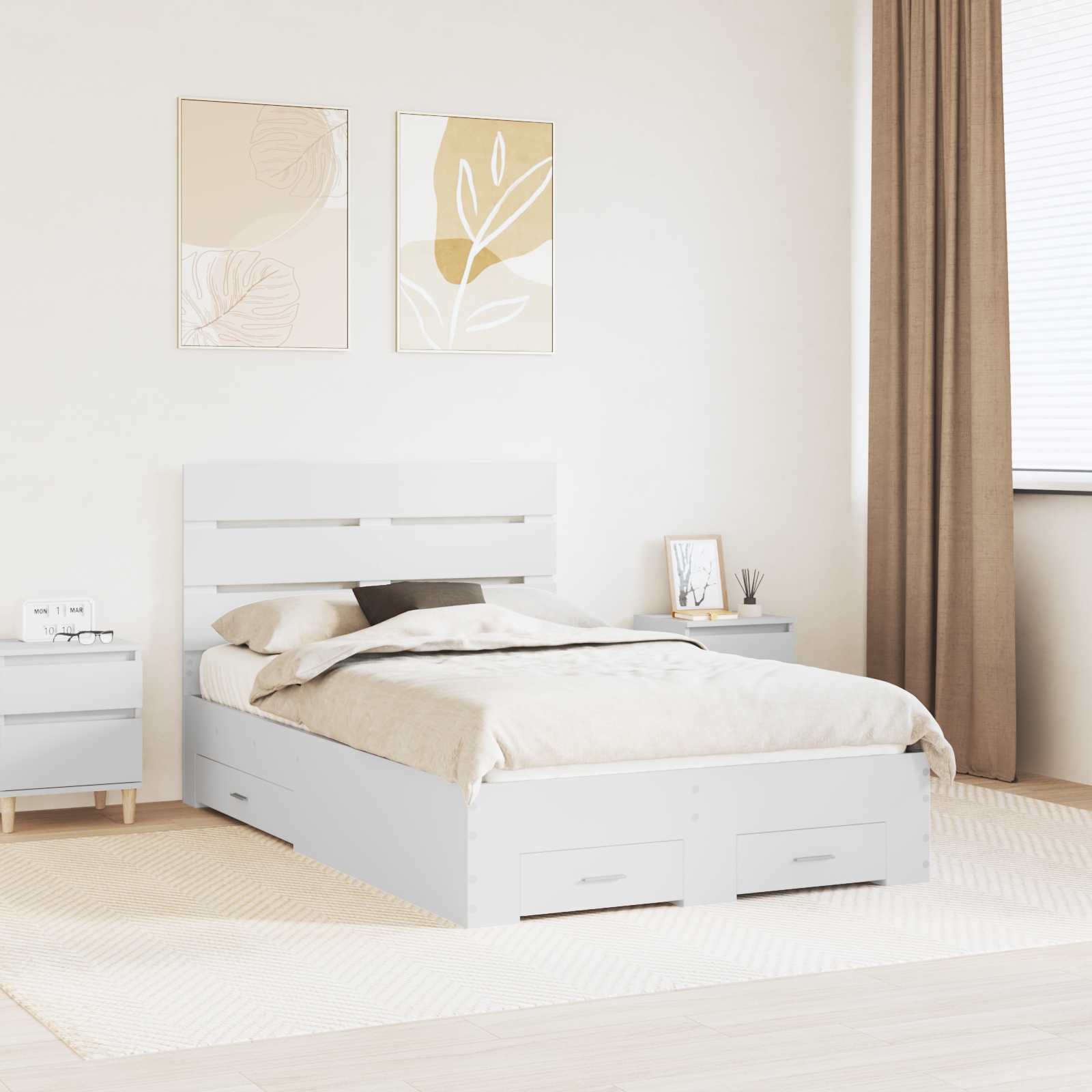 vidaXL Bettrahmen mit Schubladen Weiß 200 x 200 cm Holzwerkstoff