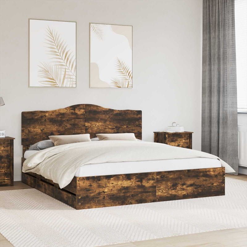 vidaXL Bettrahmen mit Schubladen Weiß 200 x 200 cm Ingenieurs Holz