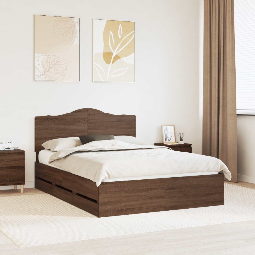 vidaXL Bettrahmen mit Schubladen Weiß 200 x 200 cm Ingenieurs Holz