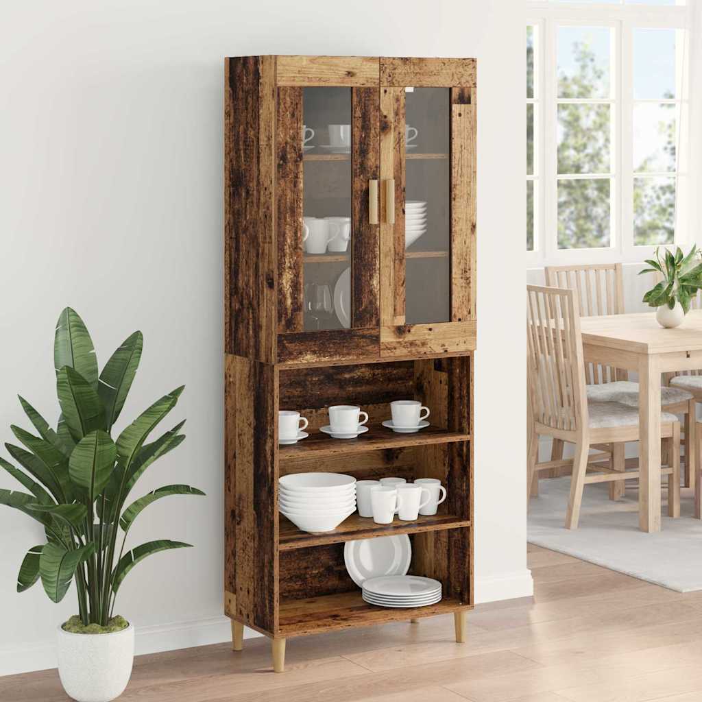 vidaXL Highboard Altholz 69,5 x 34 x 180 cm Engineered Wood und Glas