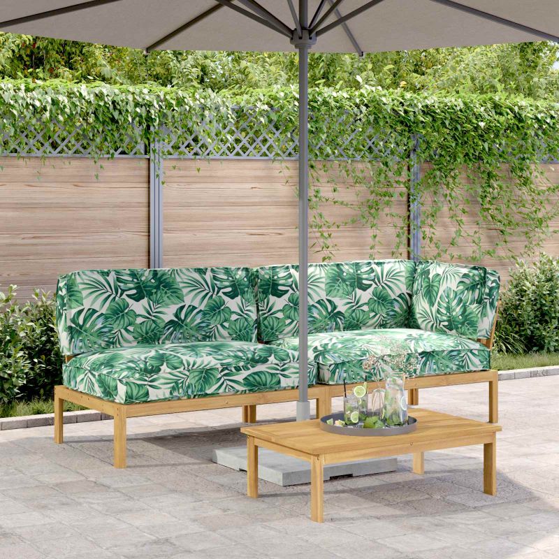vidaXL Sofa Set mit Kissen Blatt 3 pcs Blattmuster Massivholz Akazie