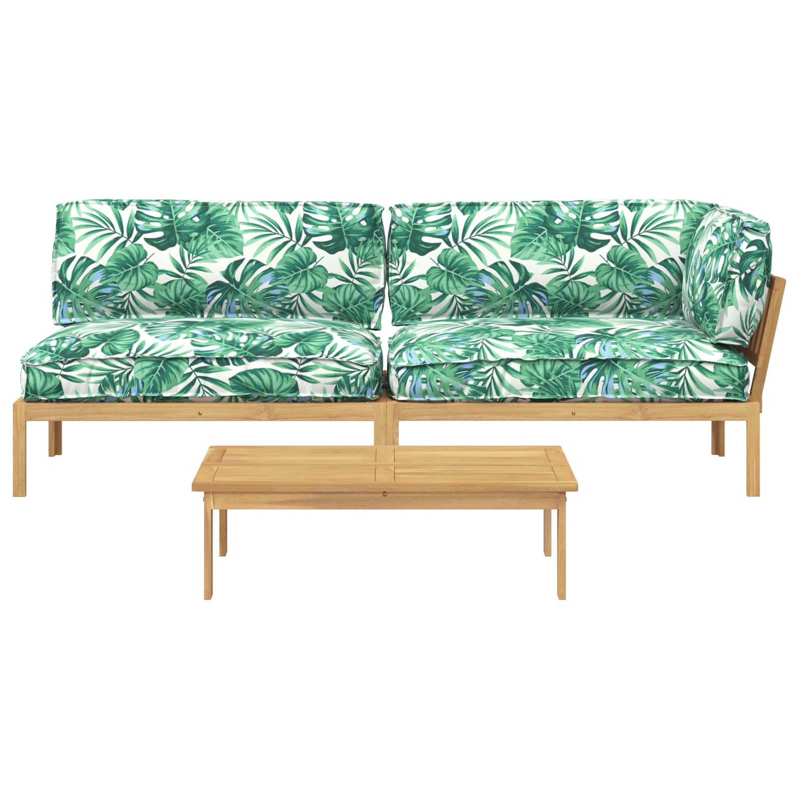 vidaXL Sofa Set mit Kissen Blatt 3 pcs Blattmuster Massivholz Akazie