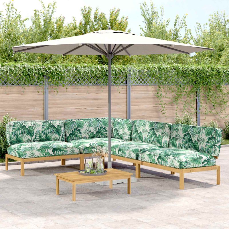 vidaXL Sofa Set mit Kissen Blatt 3 pcs Blattmuster Massivholz Akazie