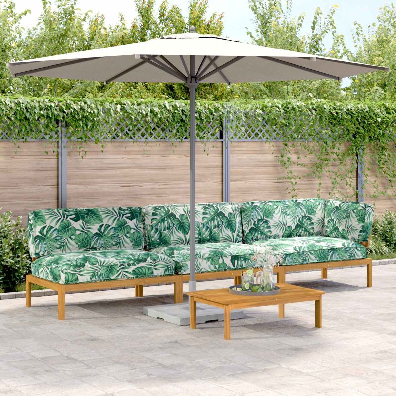 vidaXL Sofa Set mit Kissen Blatt 3 pcs Blattmuster Massivholz Akazie