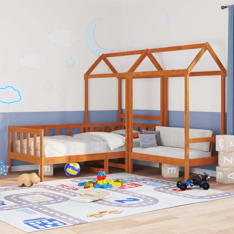 vidaXL Tagesbett und Bank mit Dach Weiß 80x200 cm Kiefernholz