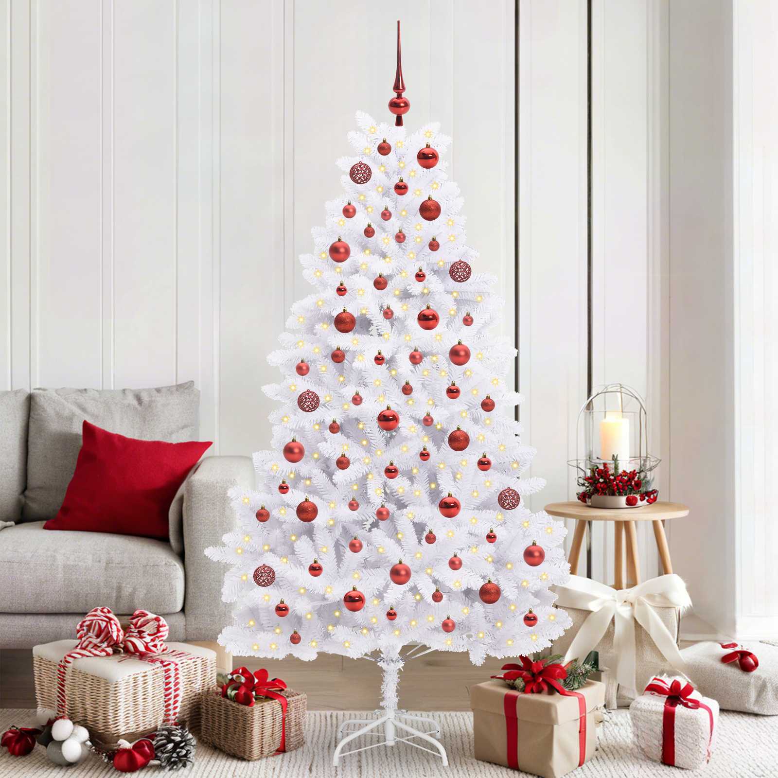 vidaXL Künstlicher klappbarer Weihnachtsbaum Weiß 180 cm PVC und Stahl