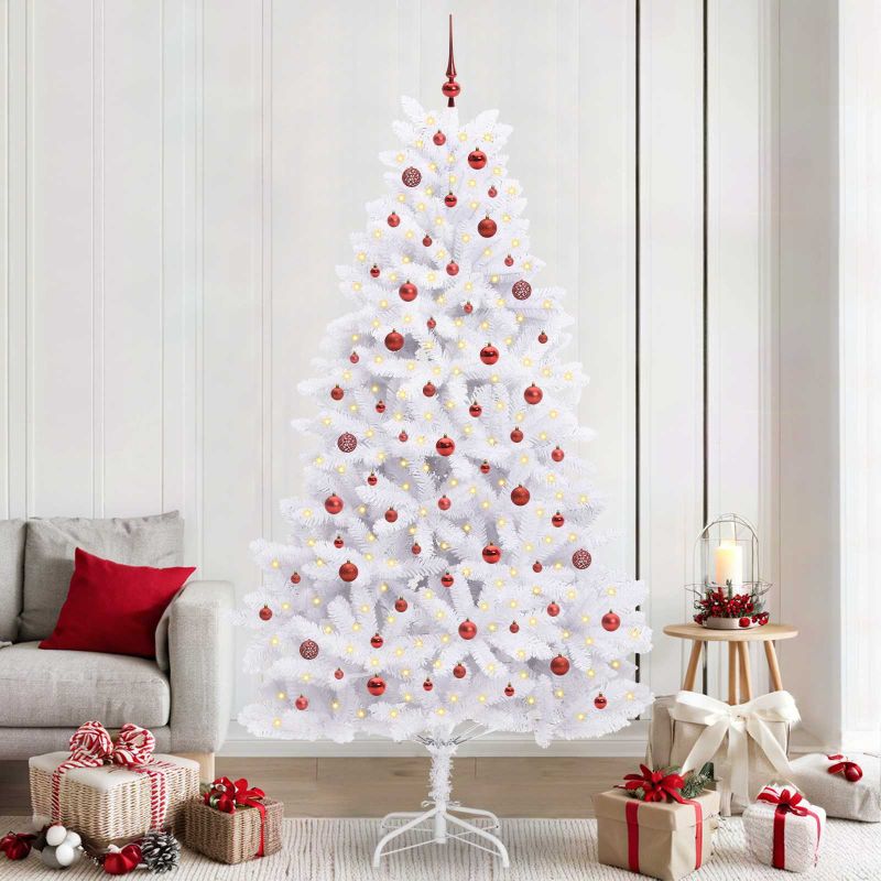 vidaXL Künstlicher klappbarer Weihnachtsbaum Weiß 180 cm PVC und Stahl