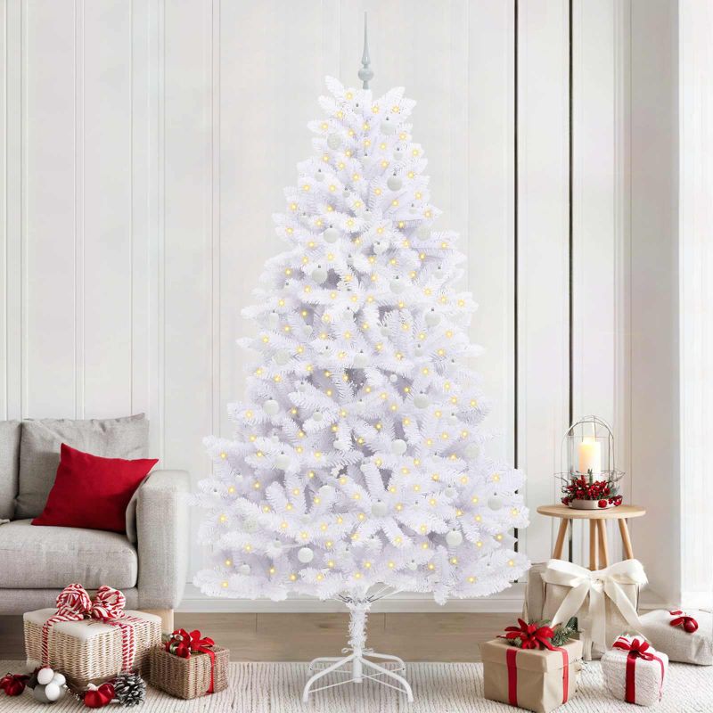 vidaXL Künstlicher klappbarer Weihnachtsbaum Weiß 180 cm PVC und Stahl