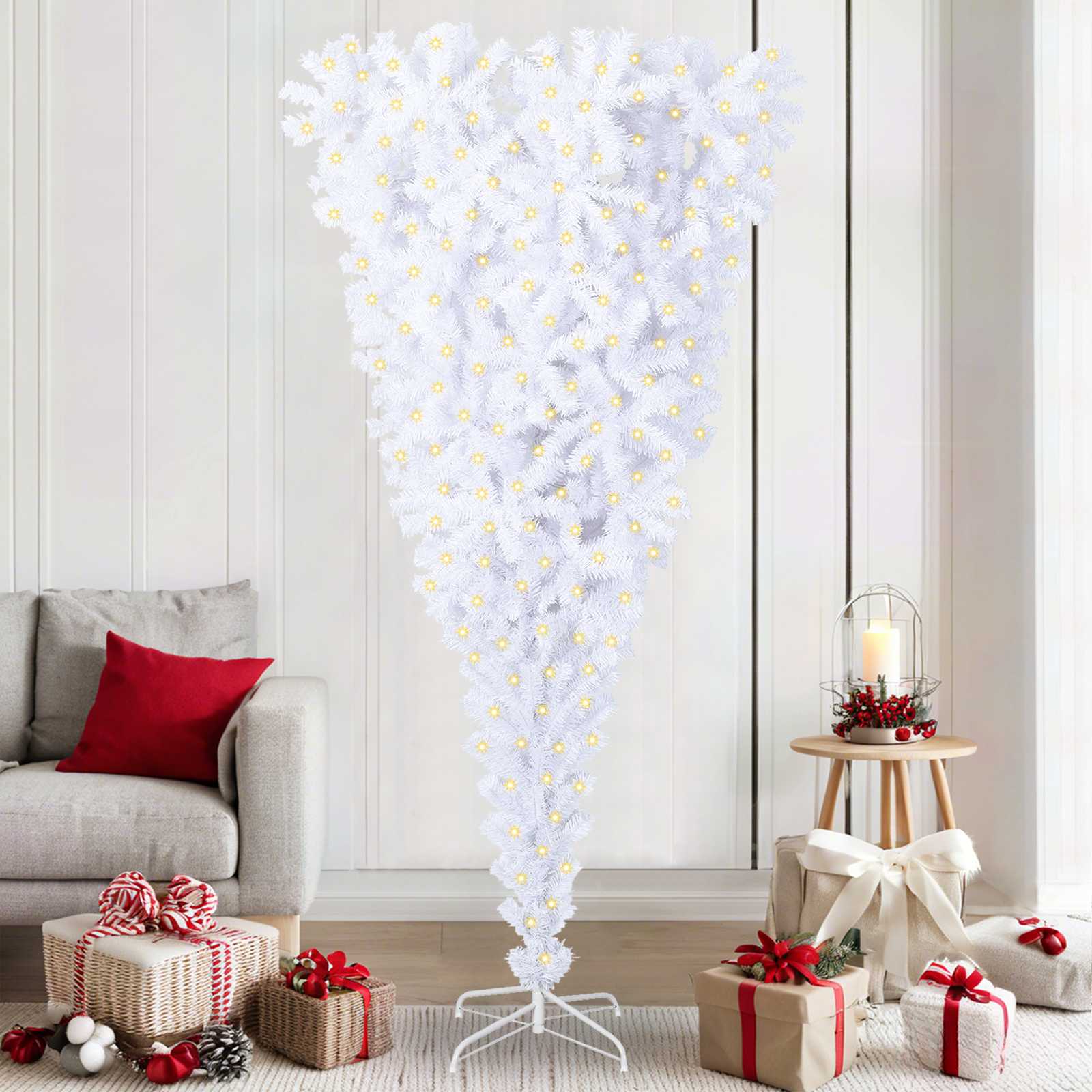 vidaXL Künstlicher Weihnachtsbaum Weiß 210 cm PVC und Stahl