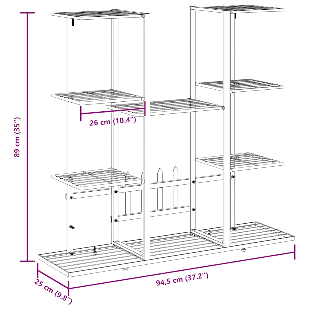 vidaXL Blumenständer 94,5x25x89 cm Schwarz Eisen