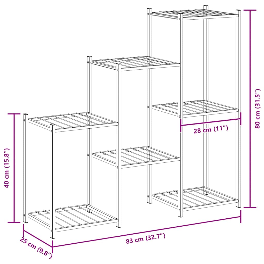 vidaXL Blumenständer 83x25x80 cm Schwarz Eisen