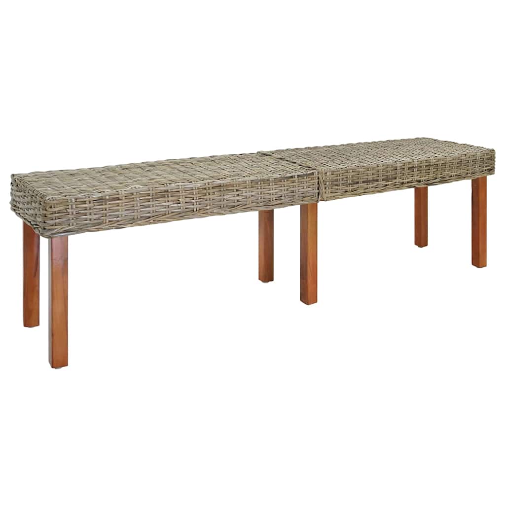vidaXL Sitzbank Weiß 160x35x45 cm Natur Kubu Rattan & Massivholz Mahagoni