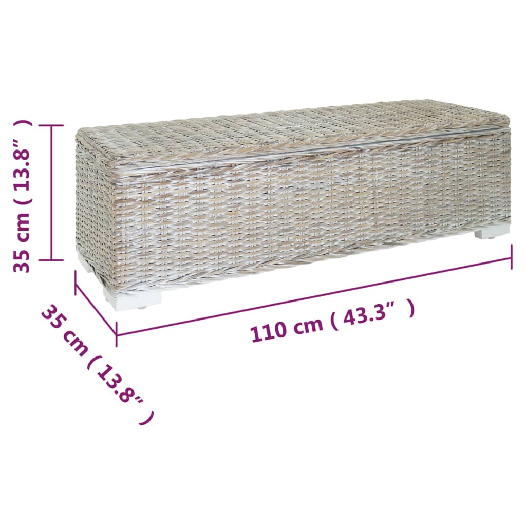 vidaXL Truhe Weiß 110 cm Natur Kubu Rattan & Massivholz Mahagoni