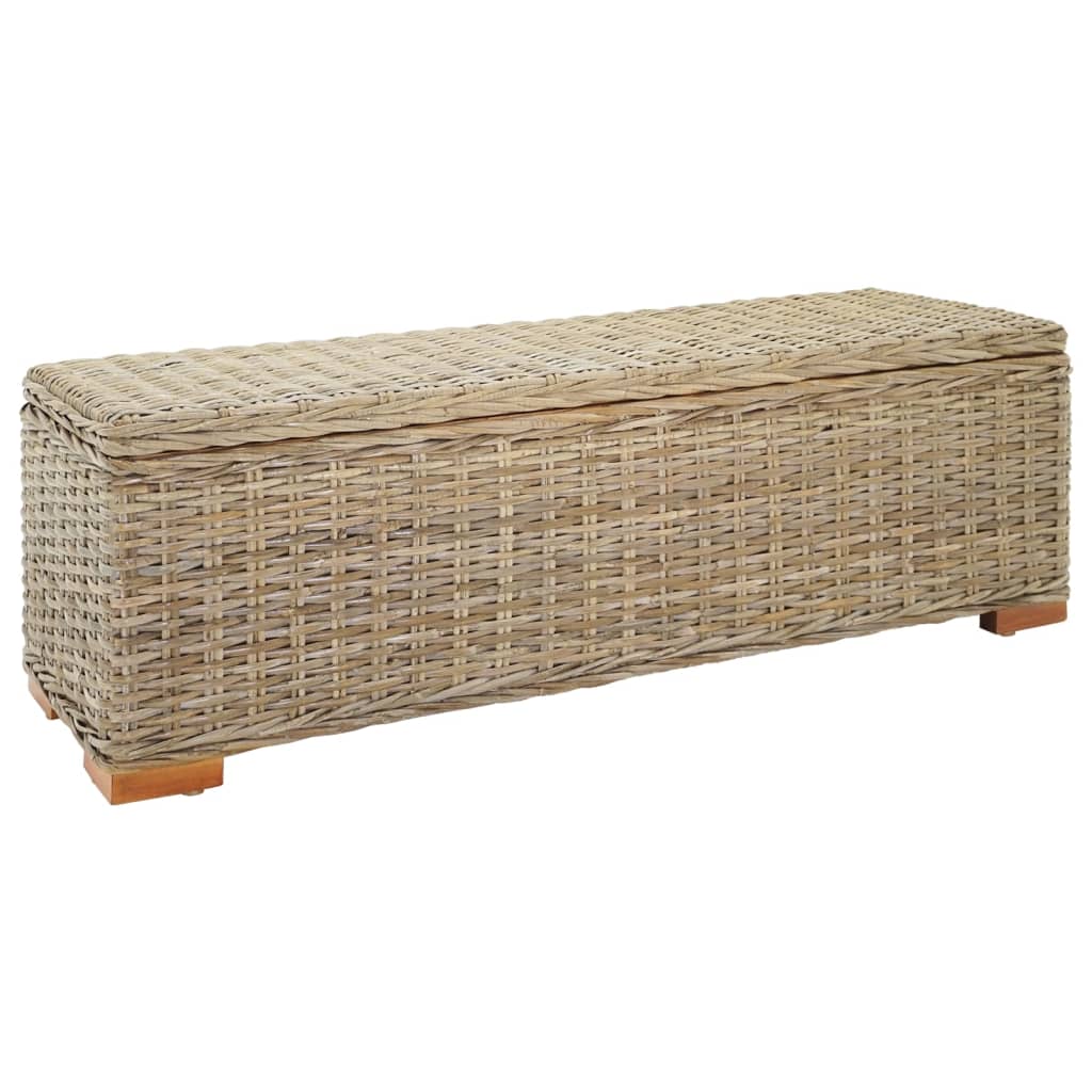 vidaXL Truhe Weiß 110 cm Natur Kubu Rattan & Massivholz Mahagoni