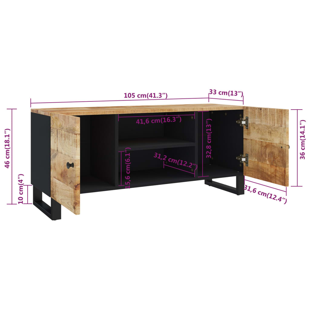 vidaXL TV-Schrank 105x33x46 cm Massivholz Mango