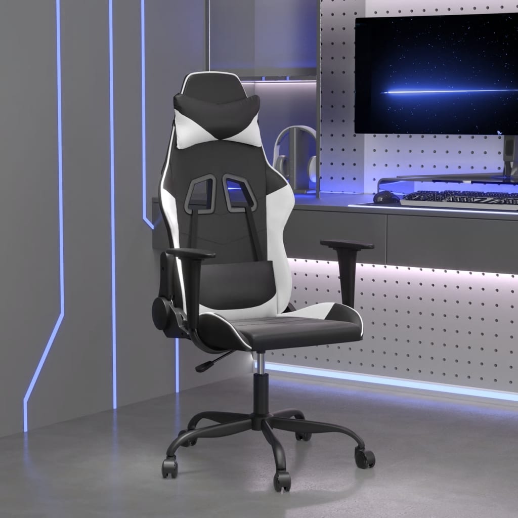 vidaXL Gaming-Stuhl mit Massagefunktion Schwarz und Blau Kunstleder