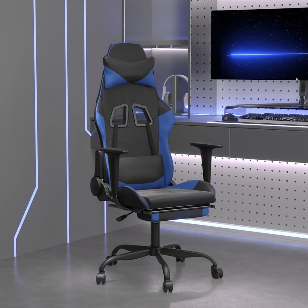 vidaXL Gaming-Stuhl mit Massagefunktion Schwarz und Blau Kunstleder