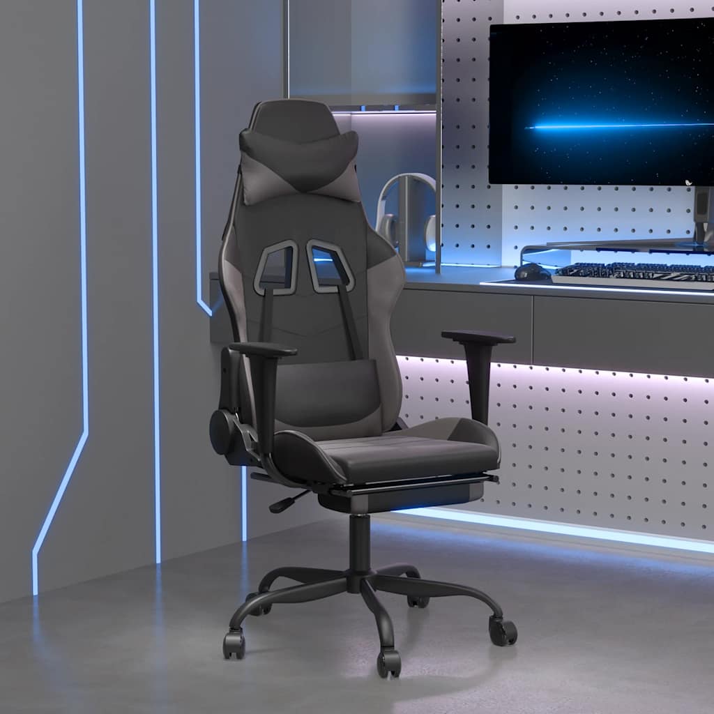 vidaXL Gaming-Stuhl mit Massagefunktion Schwarz und Blau Kunstleder