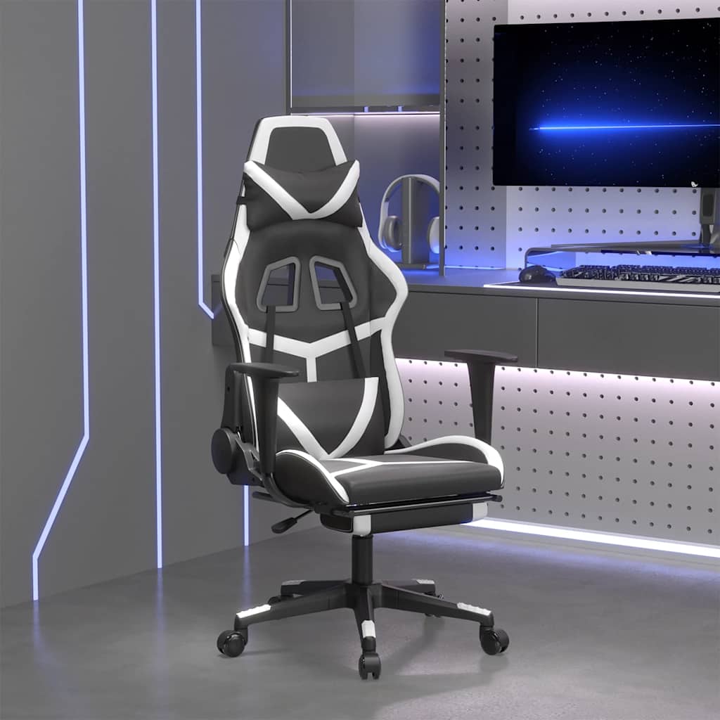 vidaXL Gaming-Stuhl mit Massagefunktion Schwarz und Blau Kunstleder