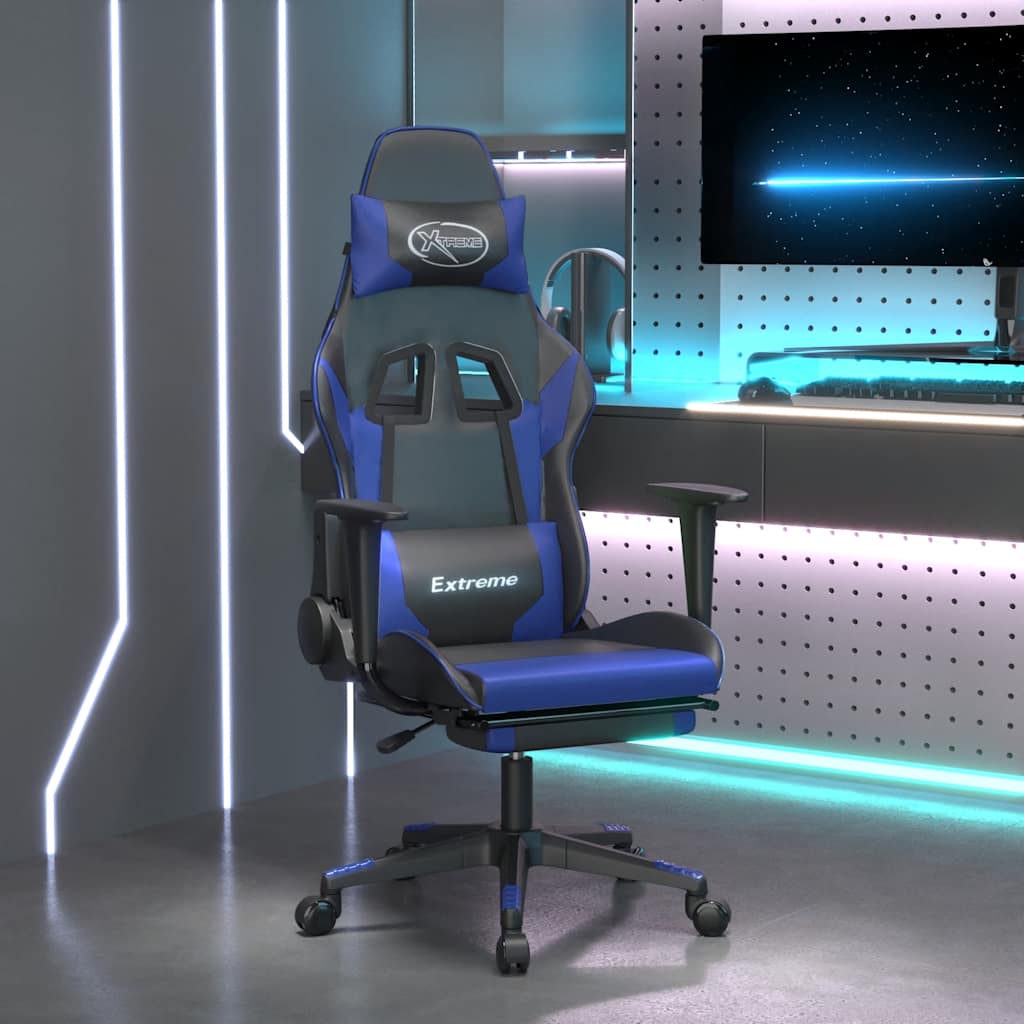 vidaXL Gaming-Stuhl mit Massagefunktion Schwarz und Blau Kunstleder