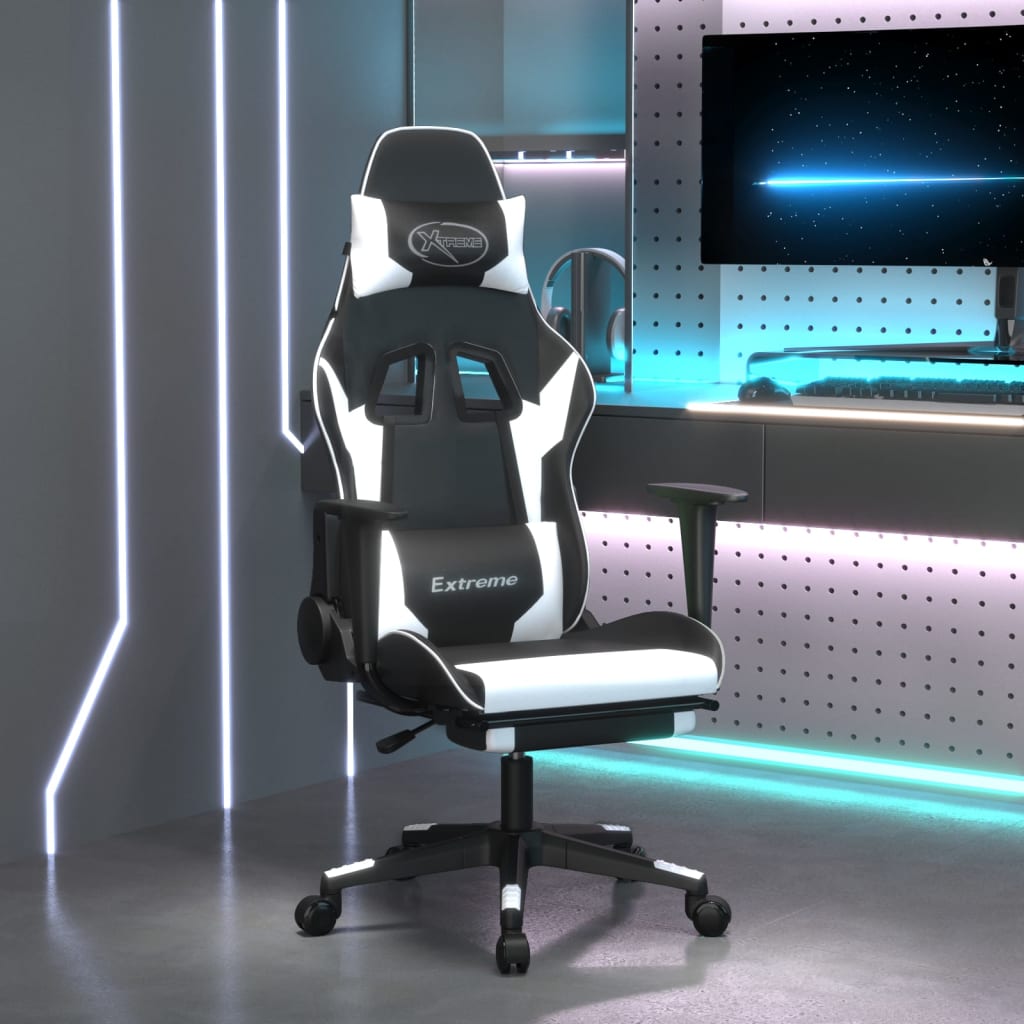 vidaXL Gaming-Stuhl mit Massagefunktion Schwarz und Blau Kunstleder