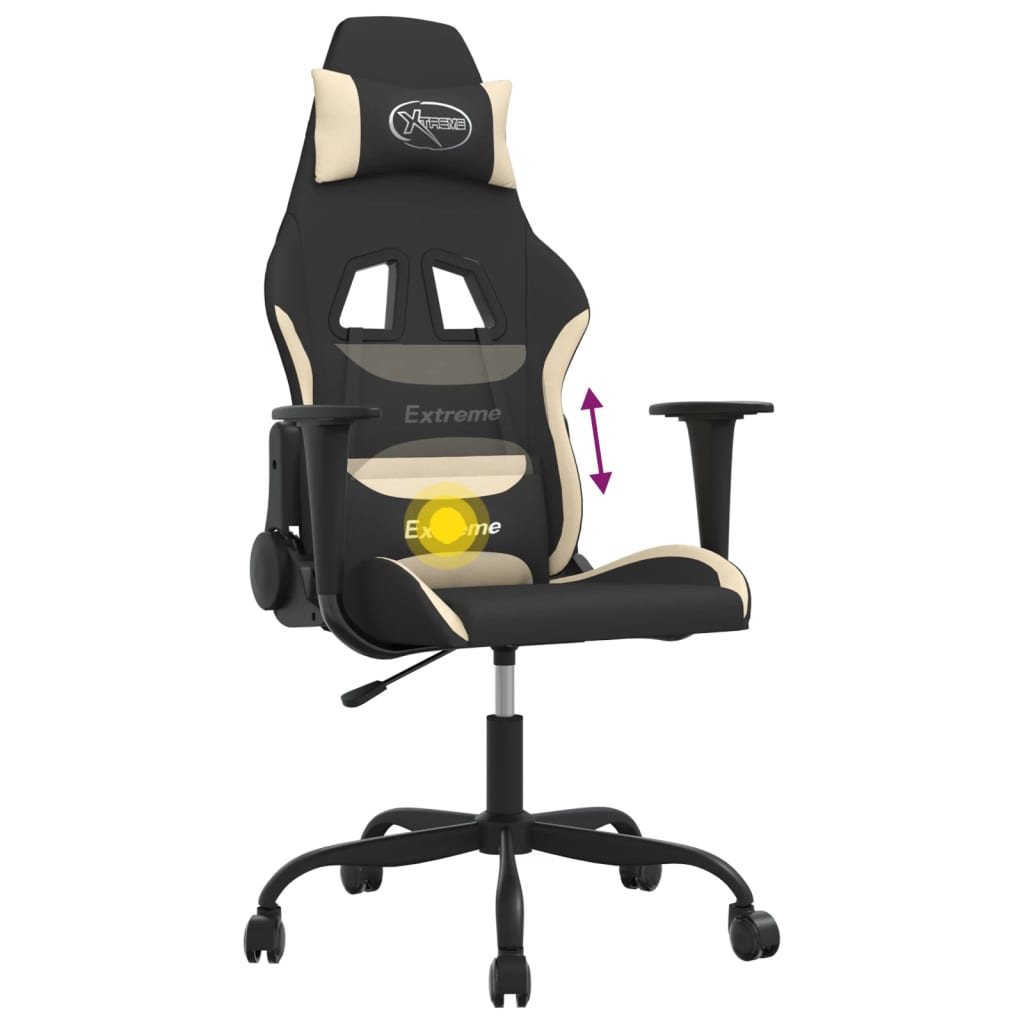 vidaXL Gaming-Stuhl mit Massagefunktion Schwarz und Creme Stoff