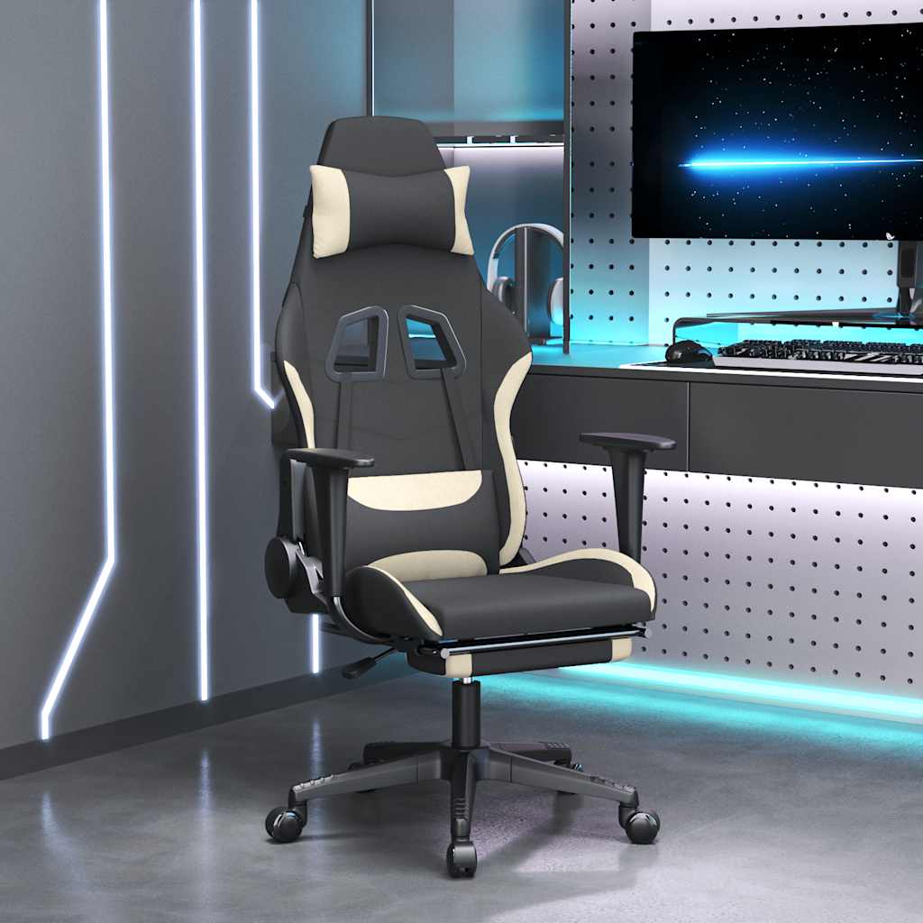 vidaXL Gaming-Stuhl mit Massagefunktion Schwarz und Creme Stoff