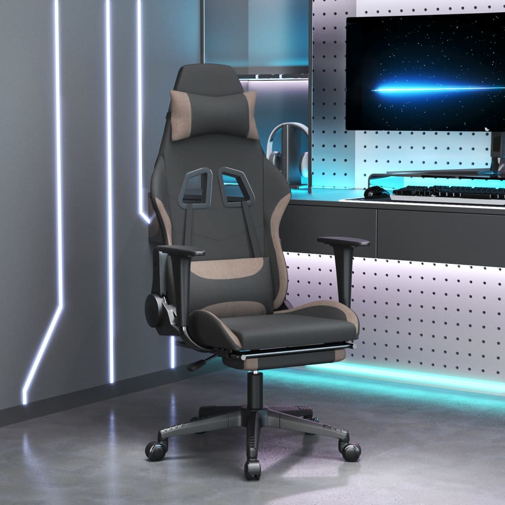 vidaXL Gaming-Stuhl mit Massagefunktion Schwarz und Creme Stoff