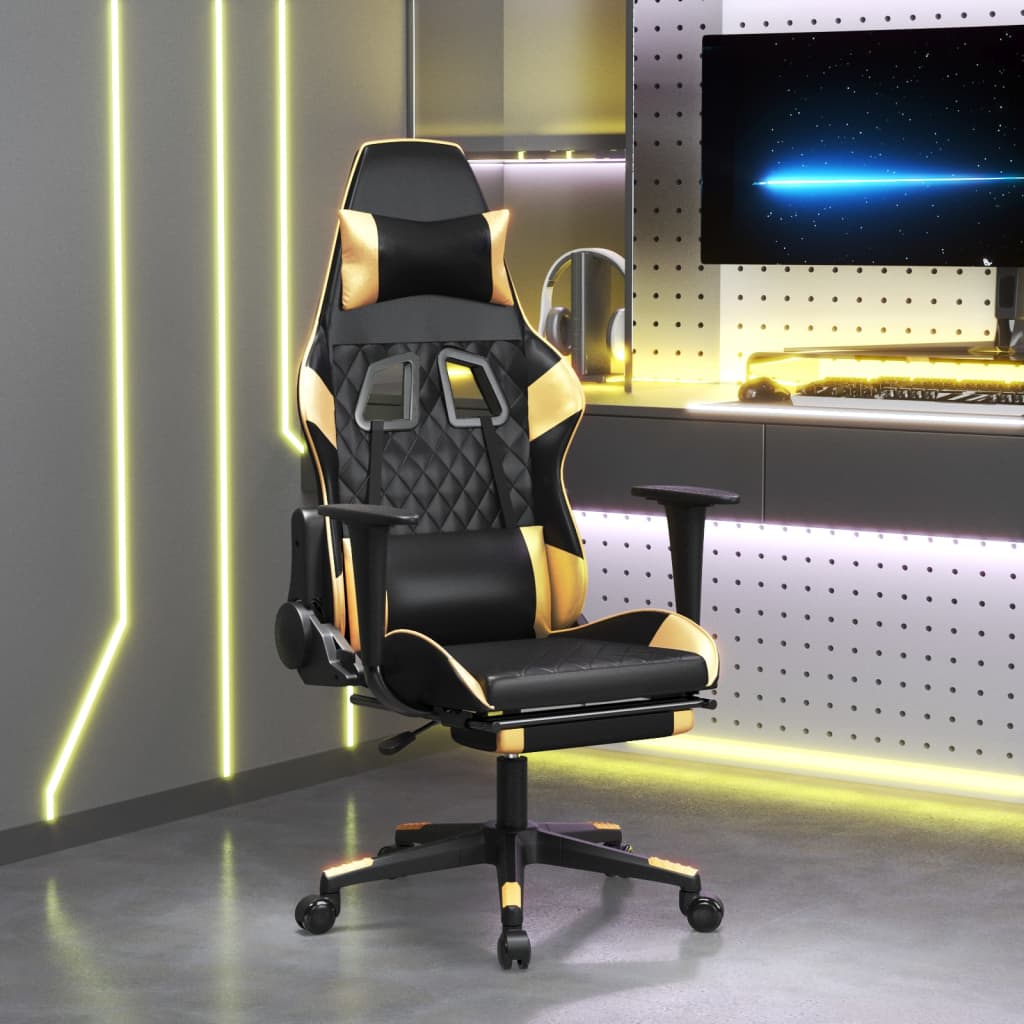 vidaXL Gaming-Stuhl mit Massagefunktion Schwarz und Blau Kunstleder