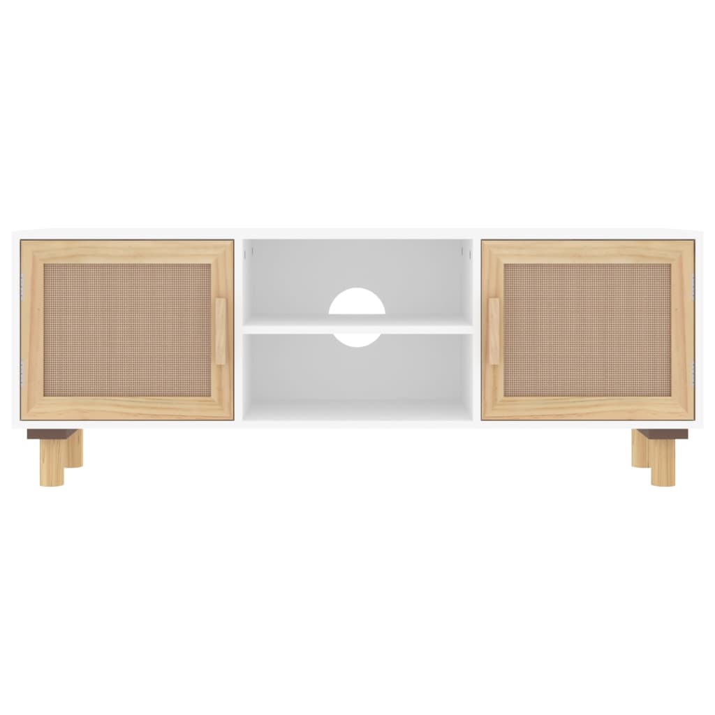 vidaXL TV-Schrank Weiß 105x30x40 cm Massivholz Kiefer Natur-Rattan