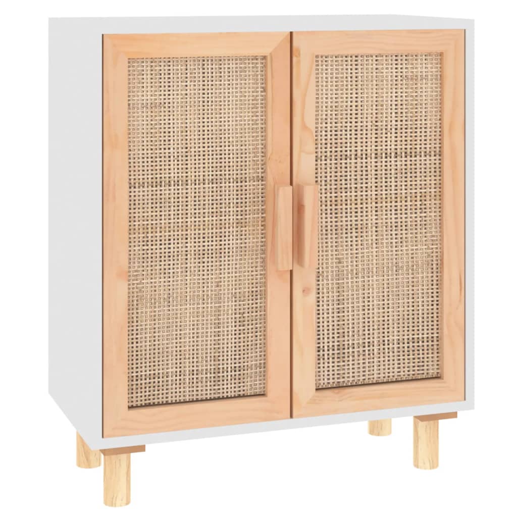 vidaXL Sideboard Weiß 60x30x70 cm Massivholz Kiefer und Natur-Rattan