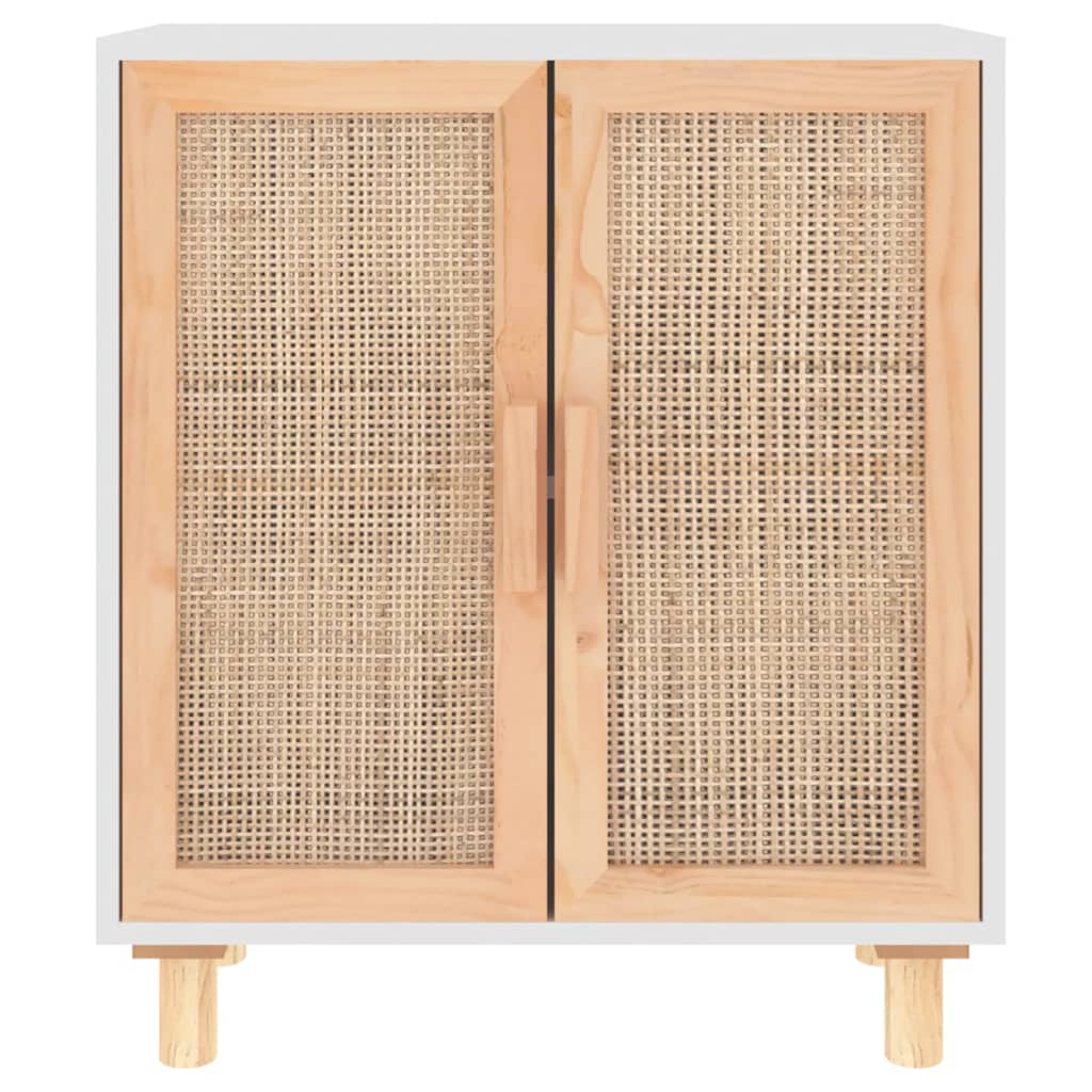 vidaXL Sideboard Weiß 60x30x70 cm Massivholz Kiefer und Natur-Rattan