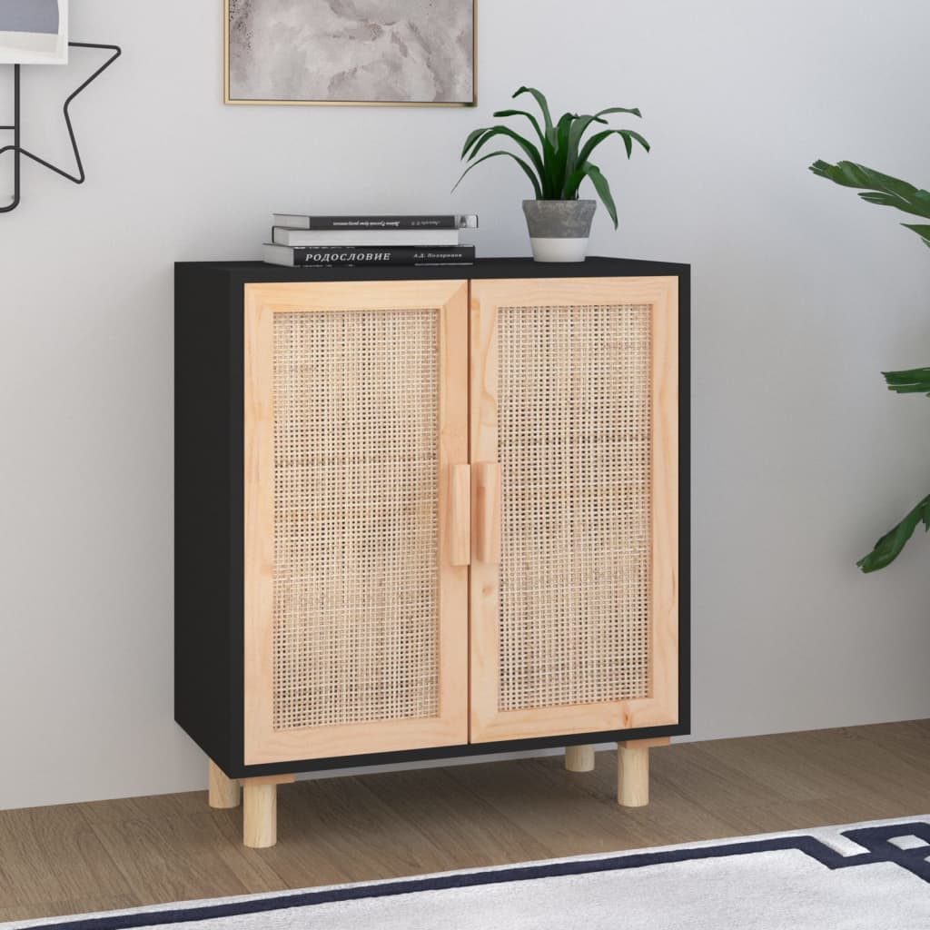 vidaXL Sideboard Weiß 60x30x70 cm Massivholz Kiefer und Natur-Rattan