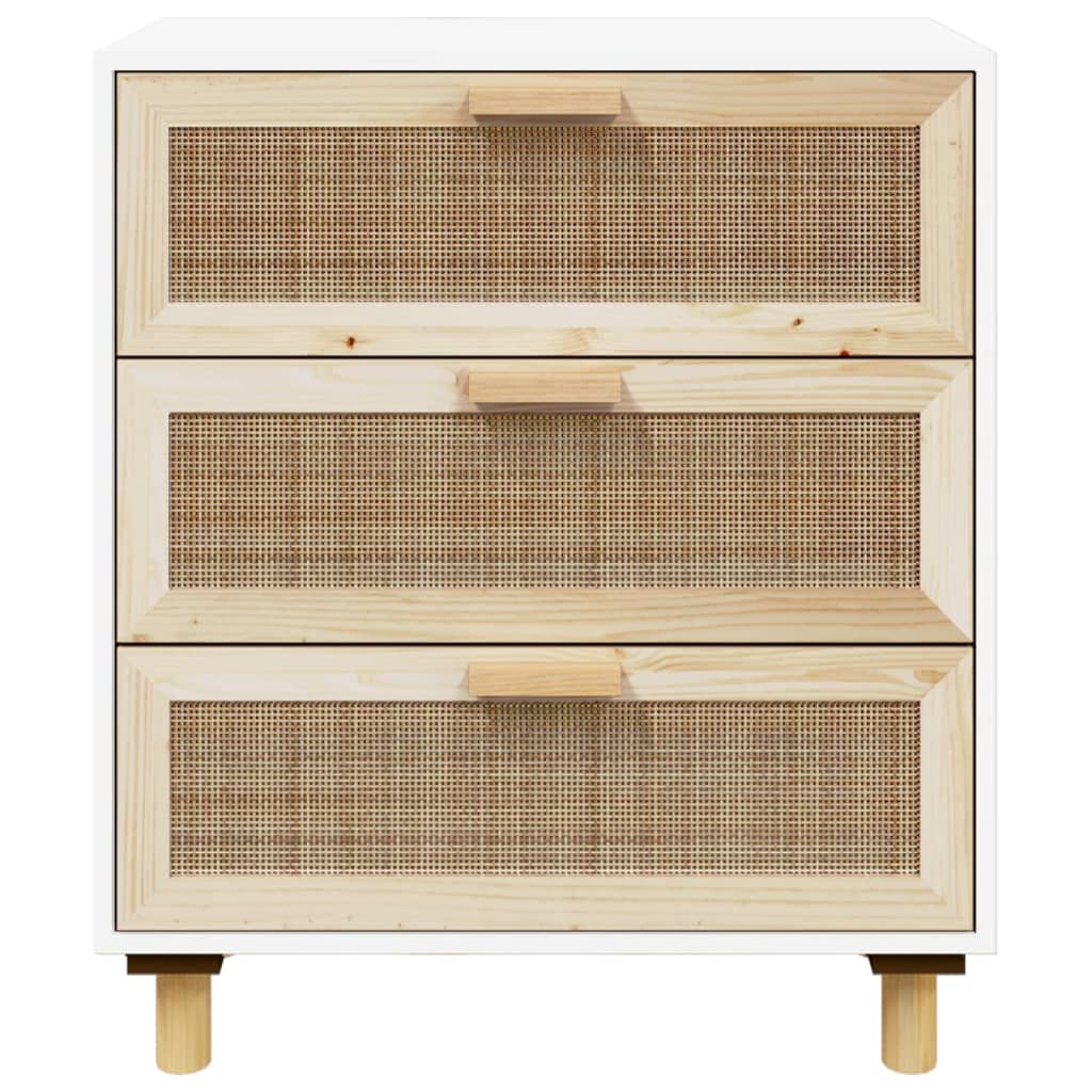 vidaXL Sideboard Weiß 60x30x70 cm Massivholz Kiefer und Natur-Rattan