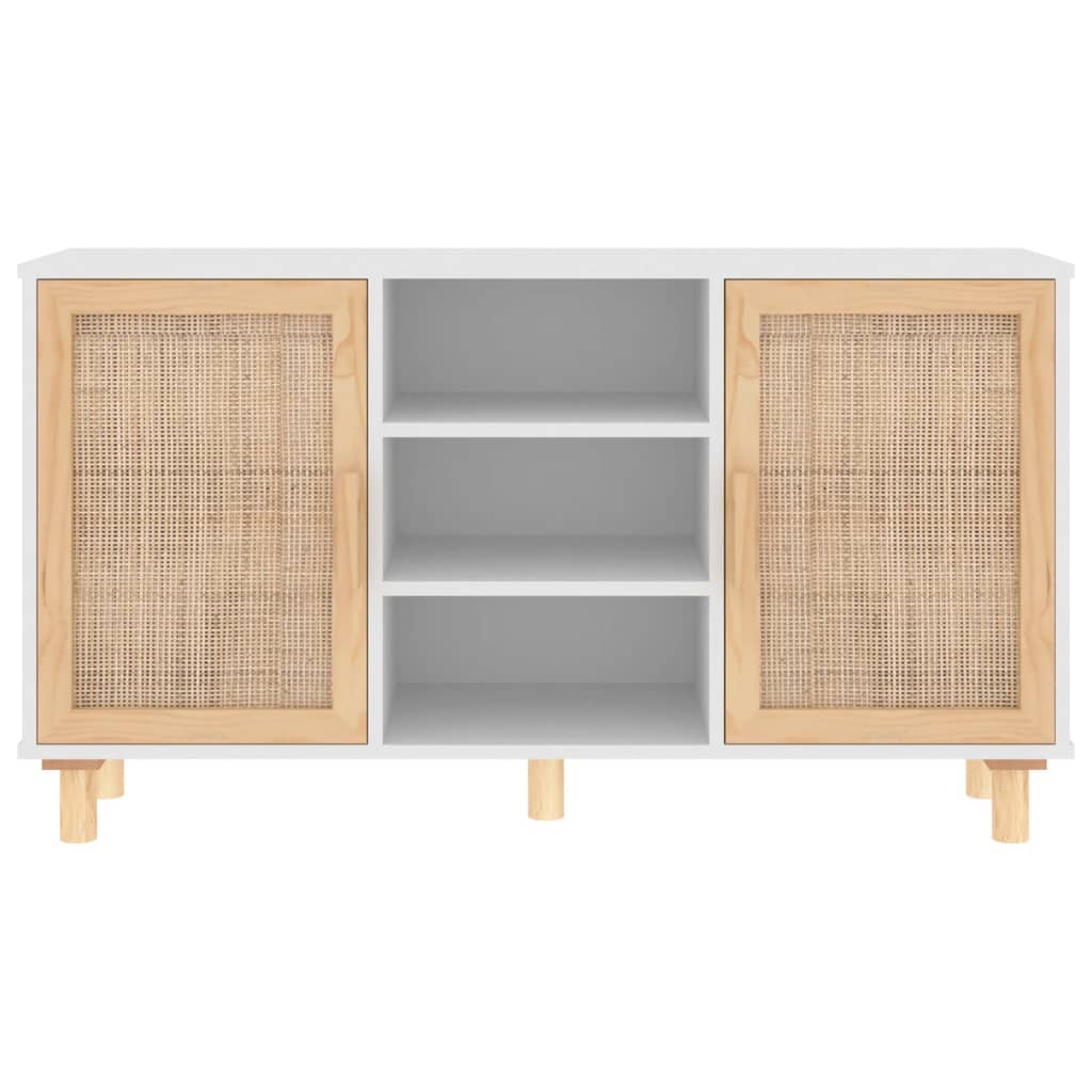 vidaXL Sideboard Weiß 105x30x60 cm Massivholz Kiefer und Natur-Rattan