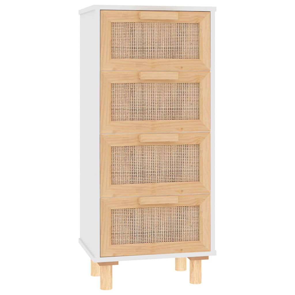 vidaXL Sideboard Weiß 40x30x90 cm Massivholz Kiefer und Natur-Rattan