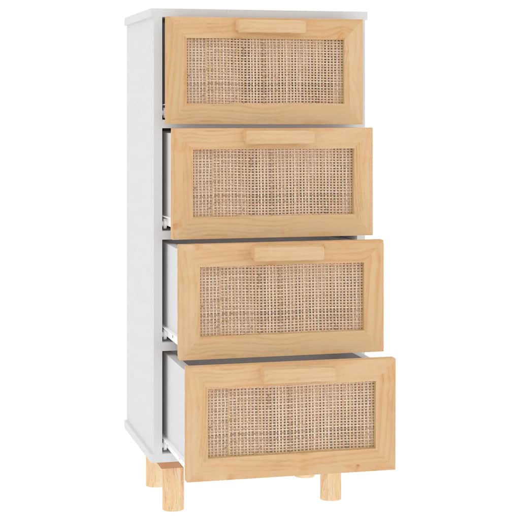 vidaXL Sideboard Weiß 40x30x90 cm Massivholz Kiefer und Natur-Rattan