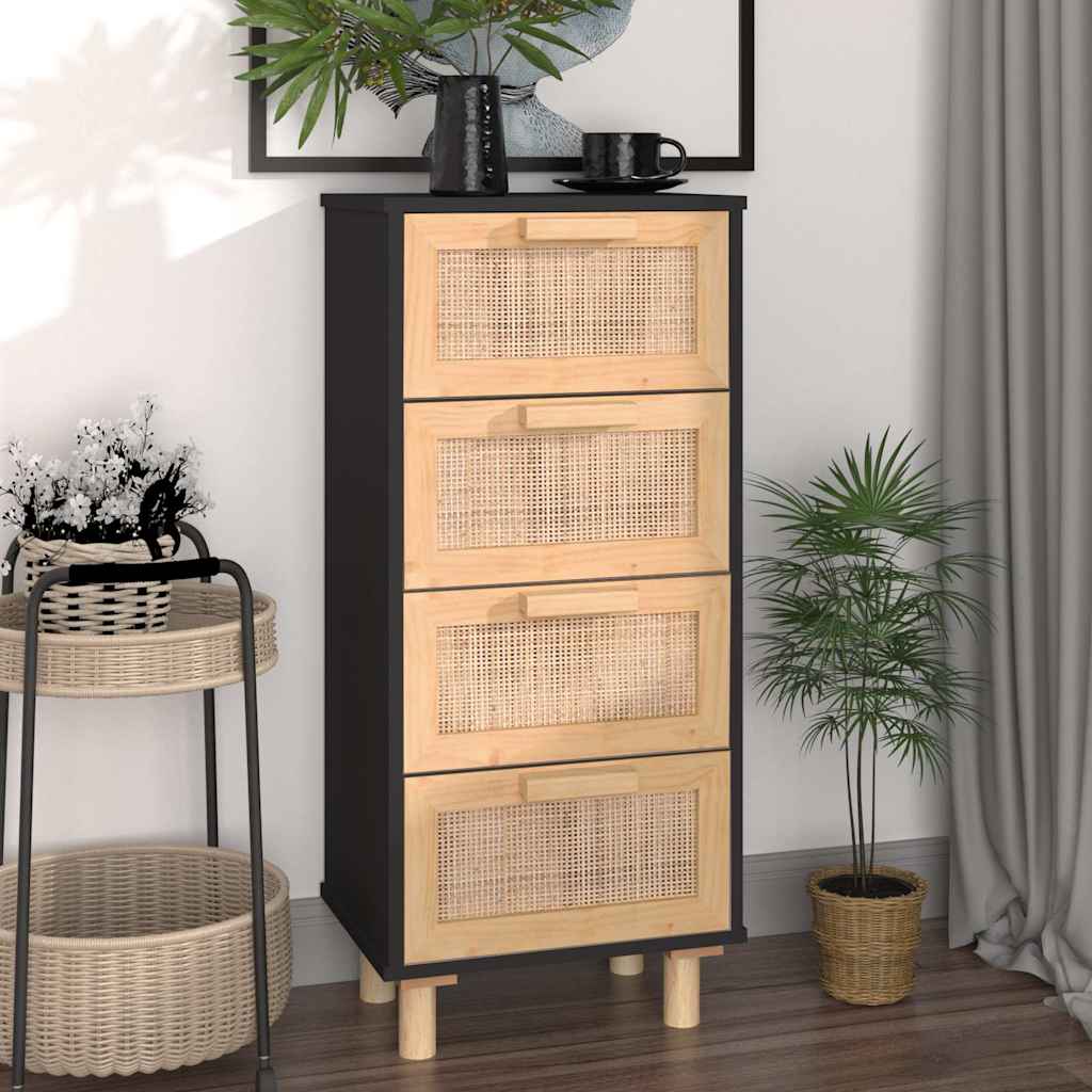 vidaXL Sideboard Weiß 40x30x90 cm Massivholz Kiefer und Natur-Rattan