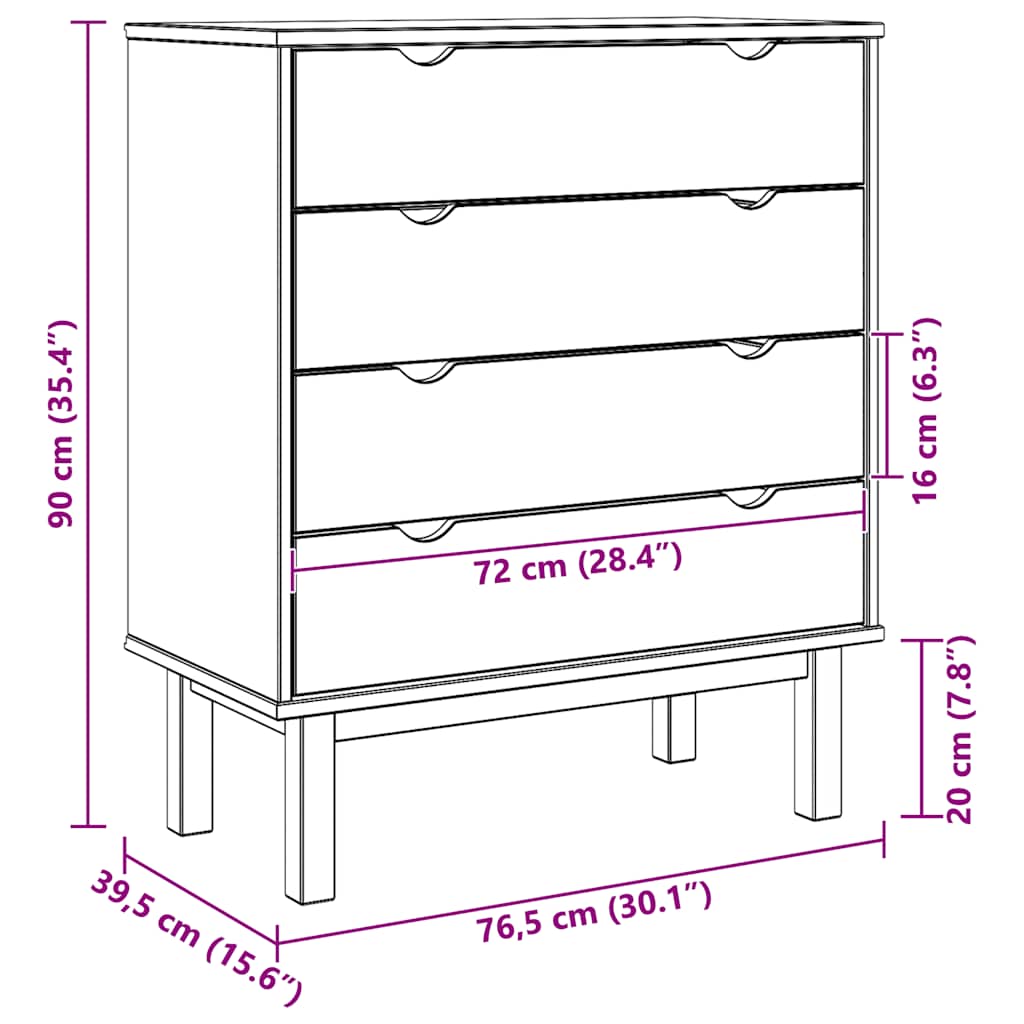 vidaXL Schubladenschrank OTTA 76,5x39,5x90 cm Massivholz