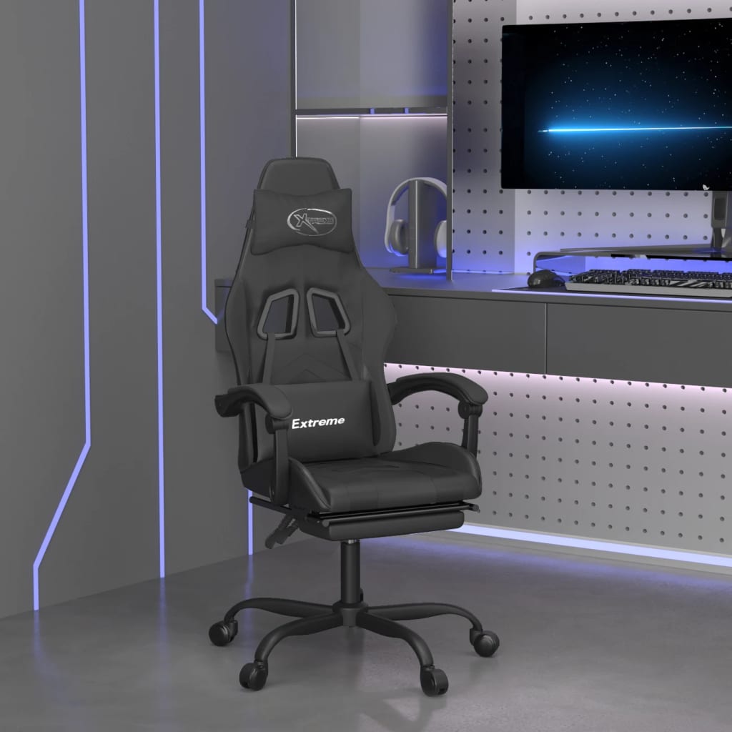 vidaXL Gaming-Stuhl Drehbar Schwarz und Blau Kunstleder