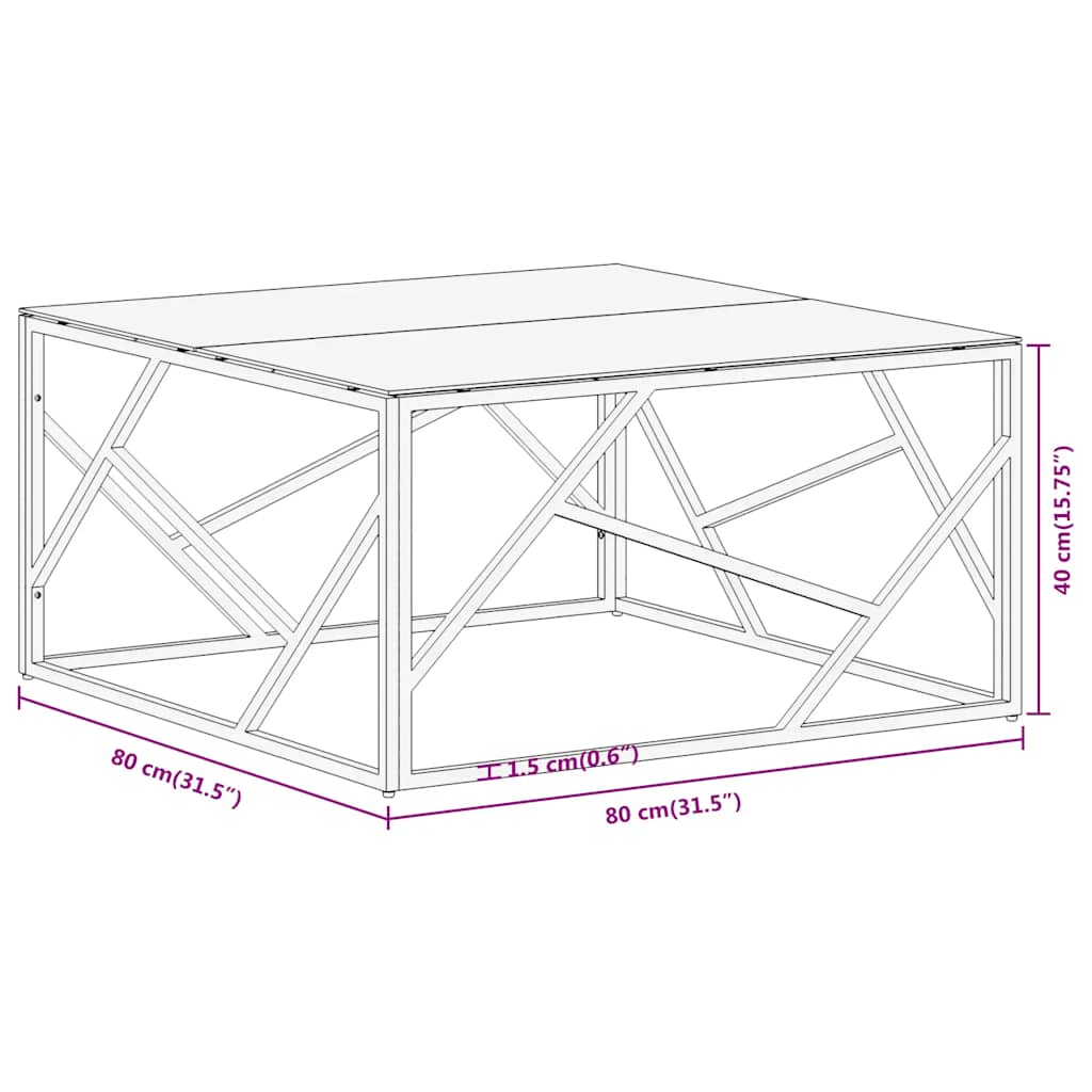 vidaXL Couchtisch Silbern Edelstahl und Hartglas