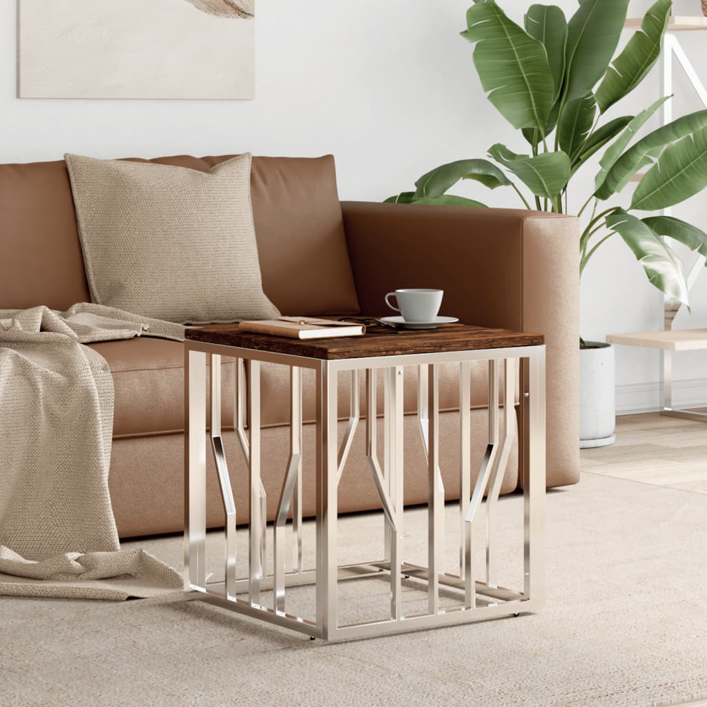 vidaXL Couchtisch Silbern 50x50x50 cm Edelstahl und Glas