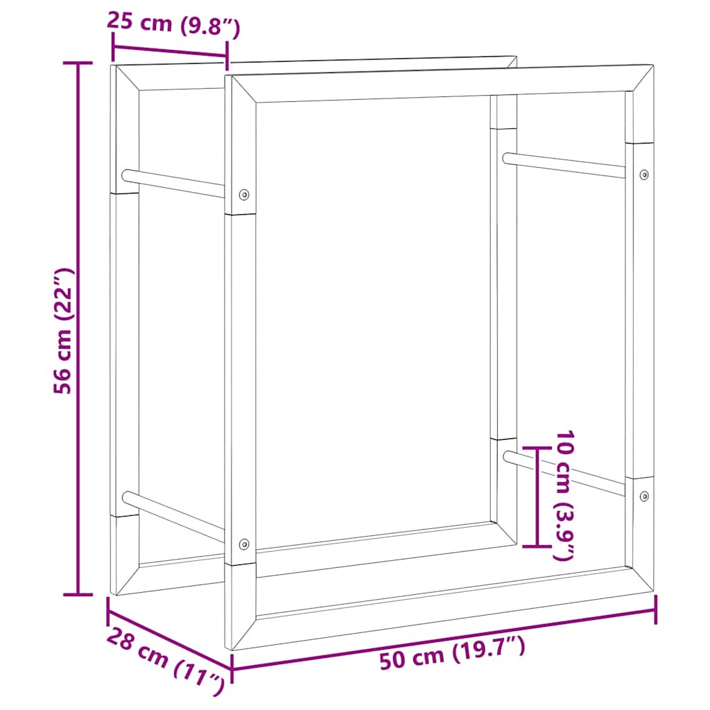 vidaXL Brennholzregal Mattschwarz 50x28x56 cm Stahl