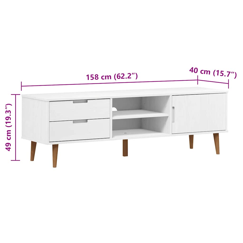 vidaXL TV-Schrank MOLDE Weiß 158x40x49 cm Massivholz Kiefer