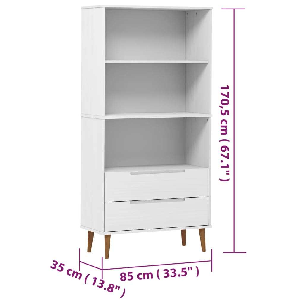 vidaXL Bücherregal MOLDE Weiß 85x35x170,5 cm Massivholz Kiefer